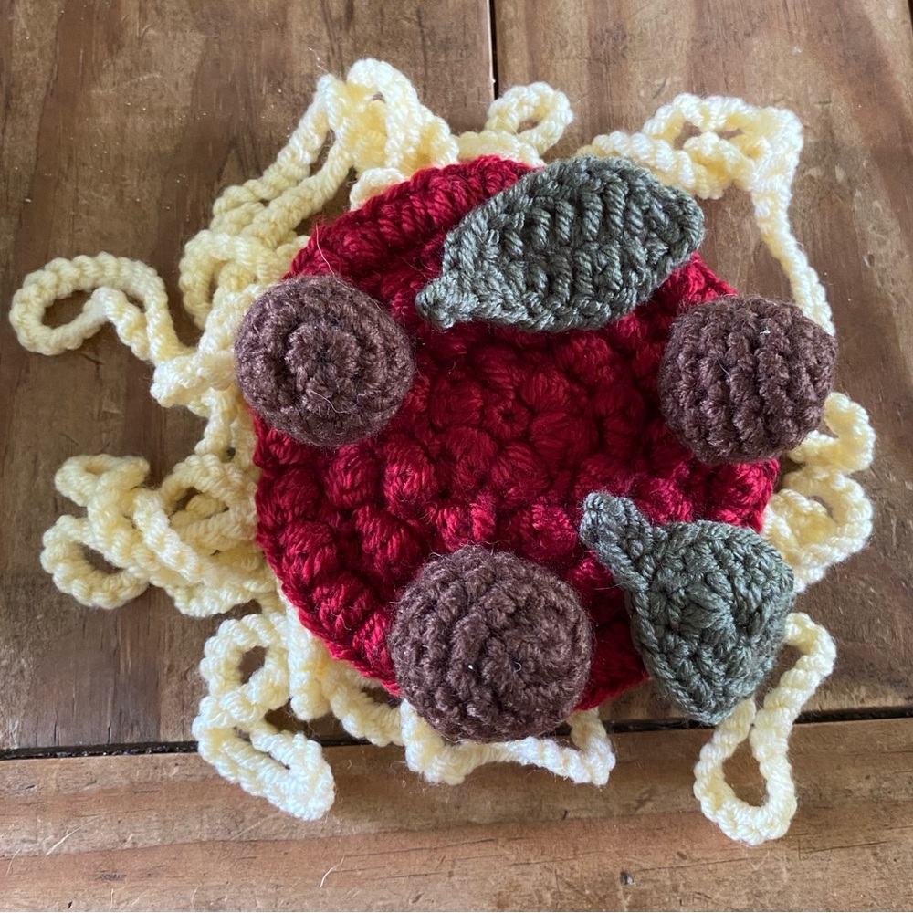 Handmade Crochet Spaghetti and Meatballs Play Food